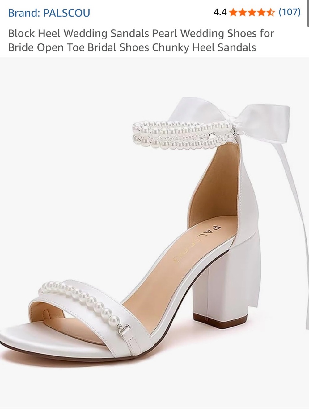 Pearl-Embellished White Block Heel Sandals